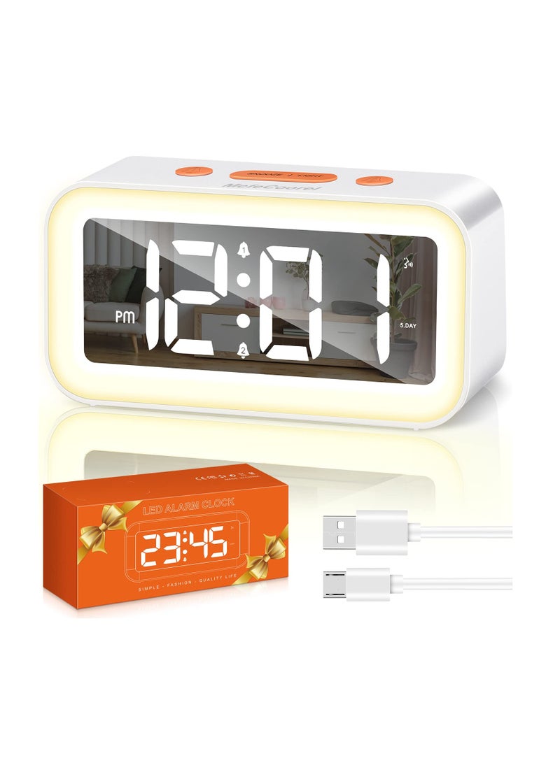 Digital Alarm Clock for Bedrooms, with LED Night Light, 0-100% Adjustable Brightness, Sound Activation u0026 Power-Off Memory, 12/24Hr, USB Port, for Kids Bedside, Home, Office (White) - Image 1