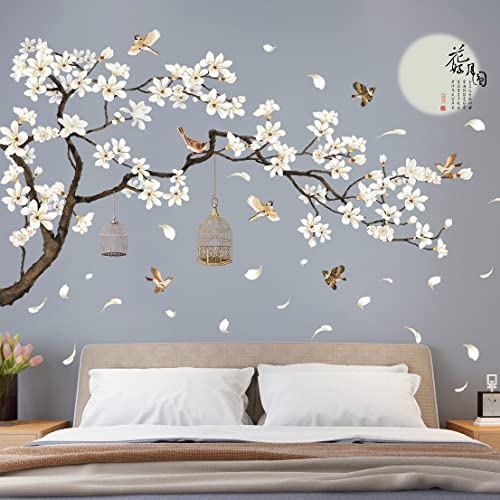 LiveGallery White Peach Blossm Flowers Wall Decals Removable DIY Tree Branches Birds Saying Art Decor Wall Stickers Murals for Living Room TV Background Kids Girls Rooms Bedroom 8 Sheets of 12"x18" - Image 4