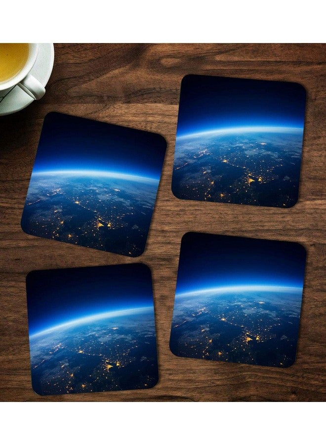 ASHVAH Space Print/Typography Tea/Coffee Mug/Designer Handmade Wooden Coaster Set for Home Kitchen, Office Desk - Set of 4 - Square: 10cm - Image 1