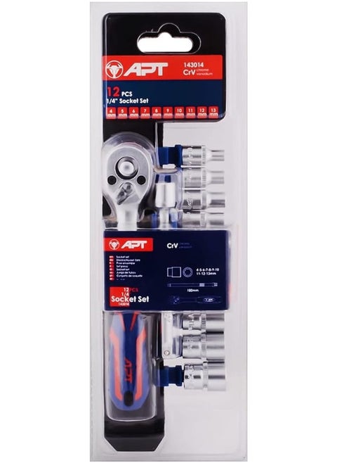 APT 1/4" Hex Socket Set 12 Pieces 4-13mm