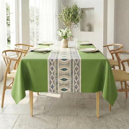 RUSTIQUE LINENS Rectangular 100% Cotton Printed Table Cloth For 6 Seater Water & Stain Resistant Dining Table Cover Heavyweight, Washable Sage Trails (190 x 150 CM) - Image 2