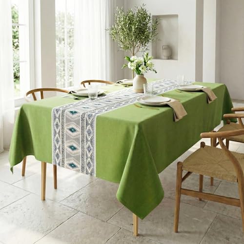 RUSTIQUE LINENS Rectangular 100% Cotton Printed Table Cloth For 6 Seater Water & Stain Resistant Dining Table Cover Heavyweight, Washable Sage Trails (190 x 150 CM) - Image 1