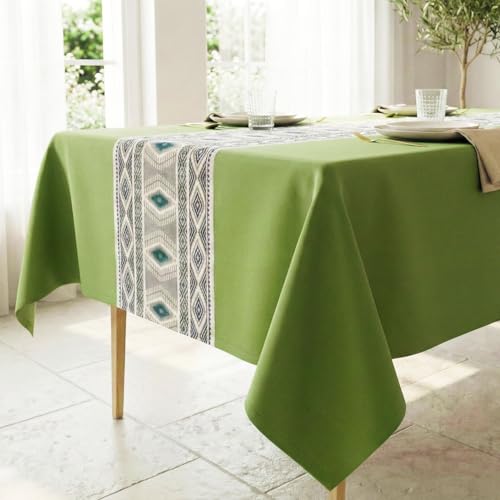 RUSTIQUE LINENS Rectangular 100% Cotton Printed Table Cloth For 6 Seater Water & Stain Resistant Dining Table Cover Heavyweight, Washable Sage Trails (190 x 150 CM) - Image 3