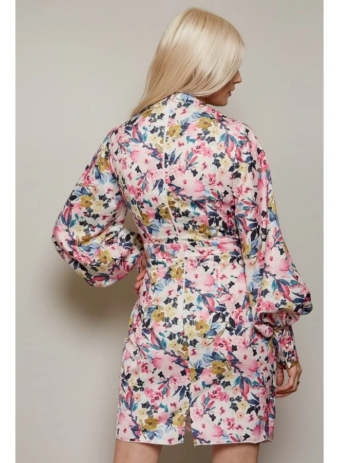 Little Mistress Little Mistress Satin Floral Wrap Dress