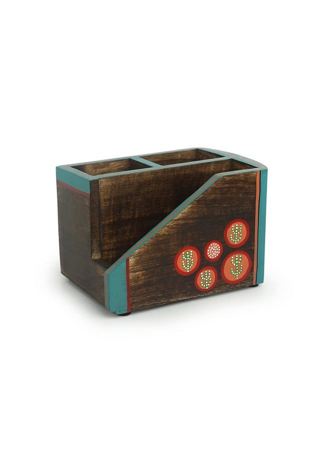 ExclusiveLane 'Desert Staircase' Hand-Painted Cutlery Holder In Mango Wood (3 Partitions) - Spoon Stand Holder For Dining Table Tissue Holder Wooden Cutlery Stand For Kitchen Multipurpose Cutlery Box - Image 2