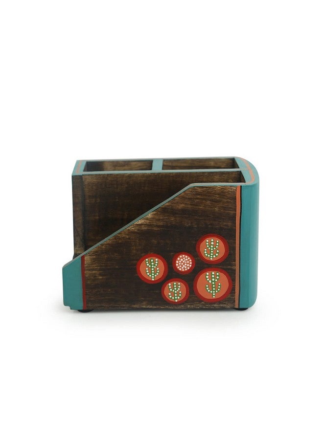 ExclusiveLane 'Desert Staircase' Hand-Painted Cutlery Holder In Mango Wood (3 Partitions) - Spoon Stand Holder For Dining Table Tissue Holder Wooden Cutlery Stand For Kitchen Multipurpose Cutlery Box - Image 3