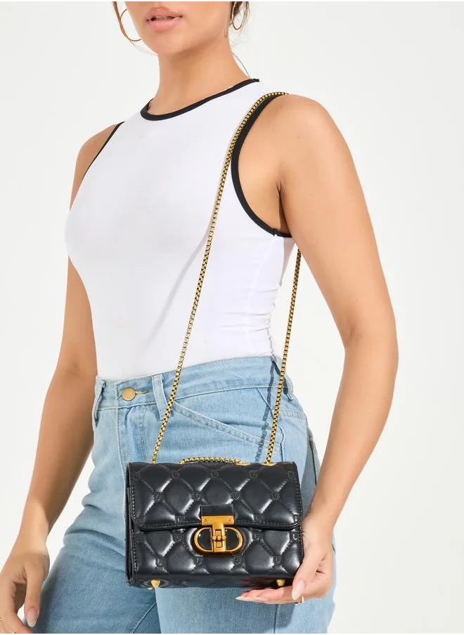 Styli Quilted Shoulder Bag with Chain Strap & Push Lock