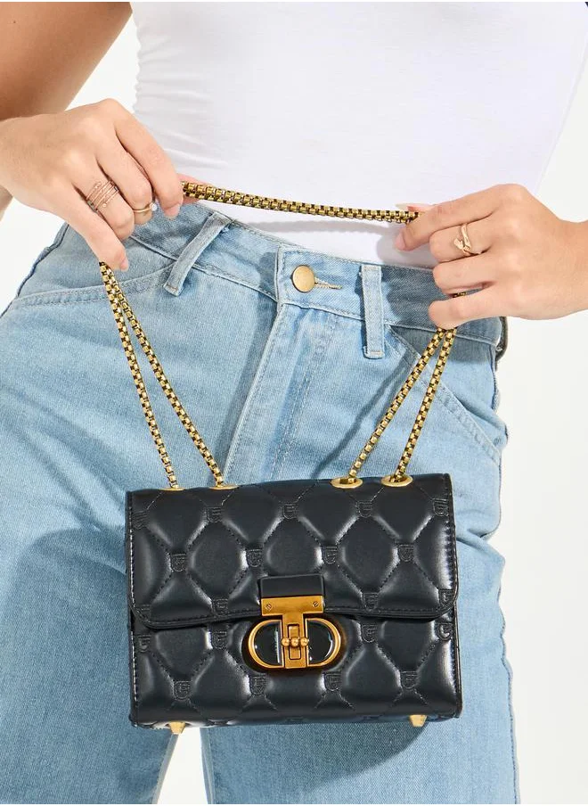 Styli Quilted Shoulder Bag with Chain Strap & Push Lock