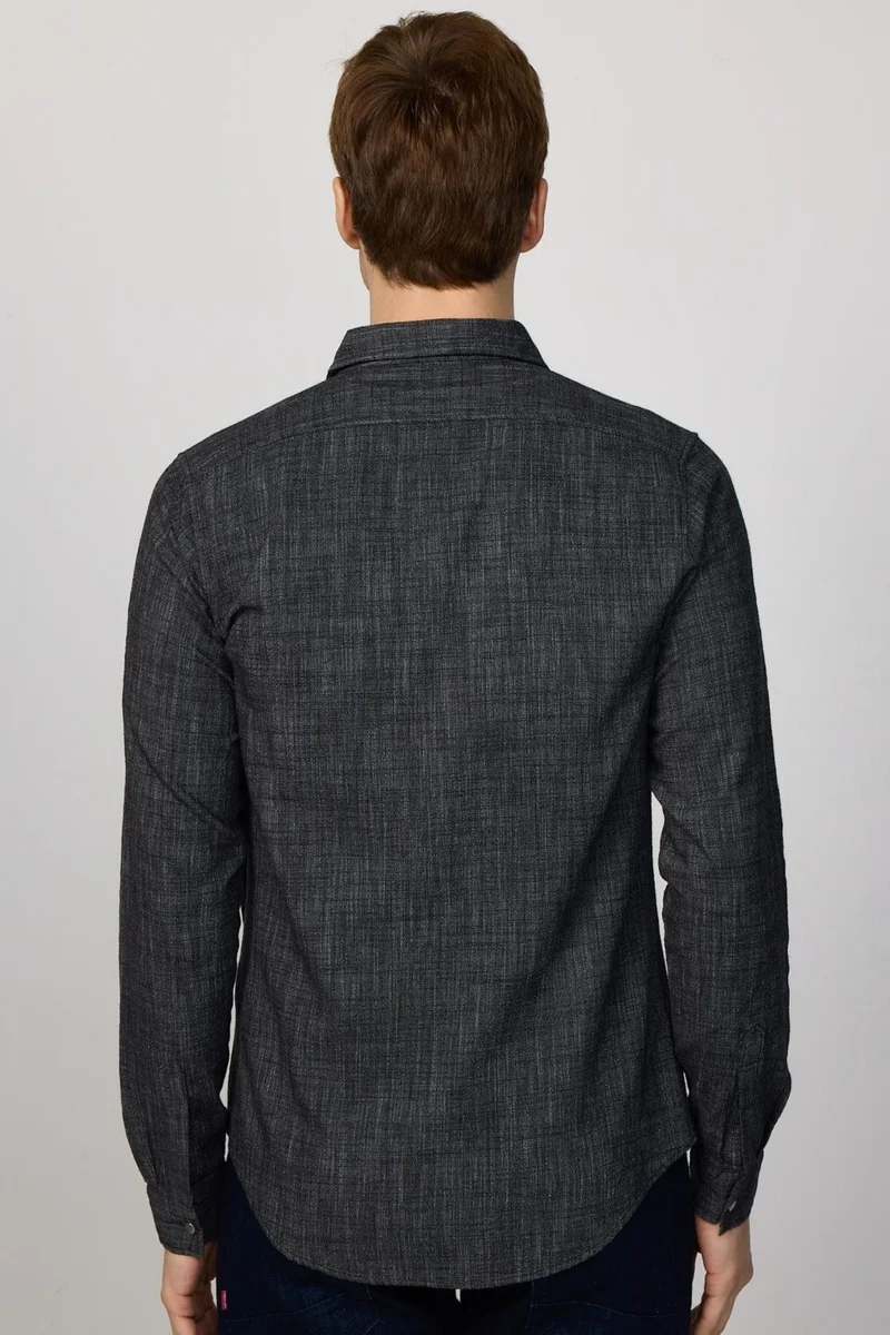 تودورس Slim Fit Slim Fit Cotton Double Pocket Snap Fastener Plain Summer Black Men's Shirt