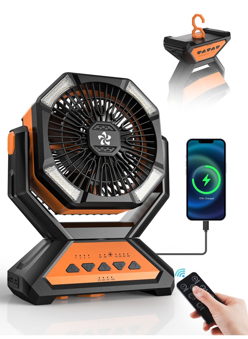 RUCUIAPE Table Fan Camping Fan Portable Fan with LED Light Design Desk Fan Rechargeable Adjustable Speed Brightness with Hook for Camping Hiking BBQ Indoor Outdoor Home Office Travel (USB Powered) - Image 1