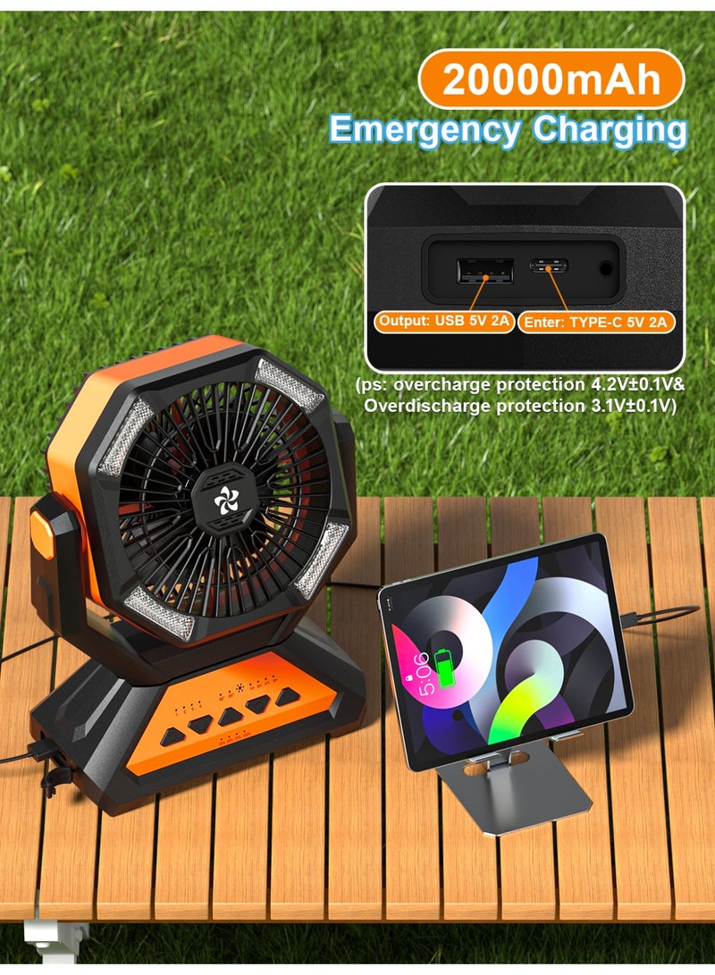 RUCUIAPE Table Fan Camping Fan Portable Fan with LED Light Design Desk Fan Rechargeable Adjustable Speed Brightness with Hook for Camping Hiking BBQ Indoor Outdoor Home Office Travel (USB Powered) - Image 5