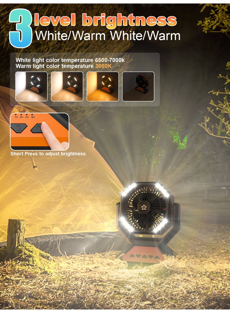 RUCUIAPE Table Fan Camping Fan Portable Fan with LED Light Design Desk Fan Rechargeable Adjustable Speed Brightness with Hook for Camping Hiking BBQ Indoor Outdoor Home Office Travel (USB Powered) - Image 4