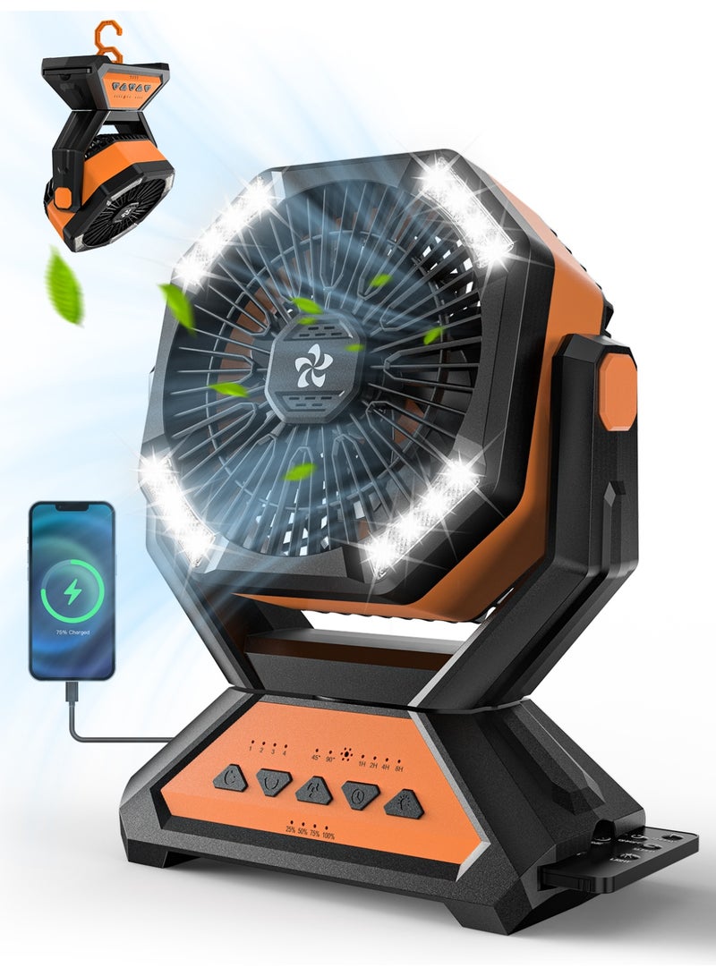 RUCUIAPE Table Fan Camping Fan Portable Fan with LED Light Design Desk Fan Rechargeable Adjustable Speed Brightness with Hook for Camping Hiking BBQ Indoor Outdoor Home Office Travel (USB Powered) - Image 2
