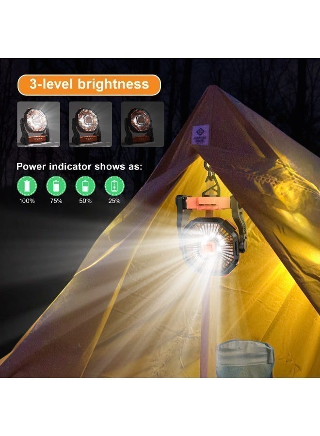 يوفيهي مروحة طاولة، مروحة تخييم، مروحة محمولة بتصميم إضاءة LED، مروحة مكتب قابلة لإعادة الشحن، سرعة وسطوع قابلان للتعديل، مزودة بخطاف للتخييم والمشي لمسافات طويلة والشواء، للاستخدام الداخلي والخارجي، للمنزل والمكتب والسفر (تعمل بمنفذ USB). - Image 5