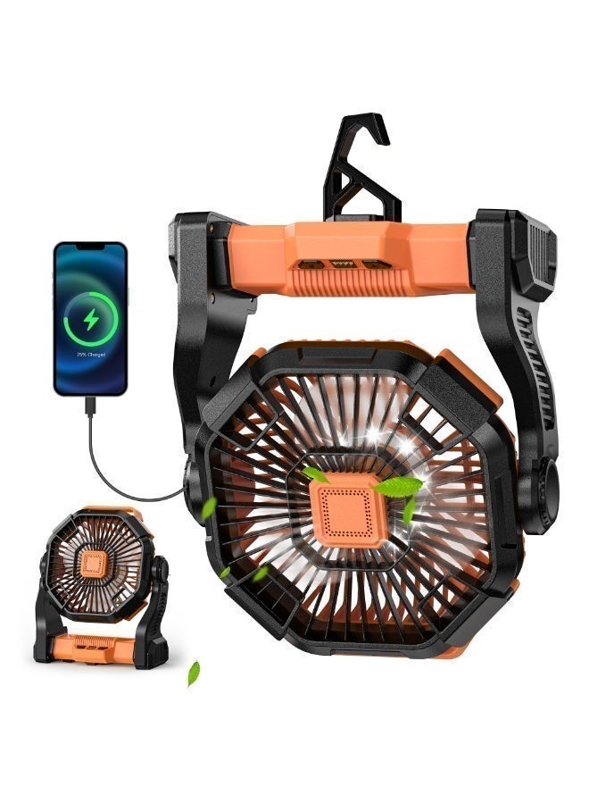 يوفيهي مروحة طاولة، مروحة تخييم، مروحة محمولة بتصميم إضاءة LED، مروحة مكتب قابلة لإعادة الشحن، سرعة وسطوع قابلان للتعديل، مزودة بخطاف للتخييم والمشي لمسافات طويلة والشواء، للاستخدام الداخلي والخارجي، للمنزل والمكتب والسفر (تعمل بمنفذ USB). - Image 2