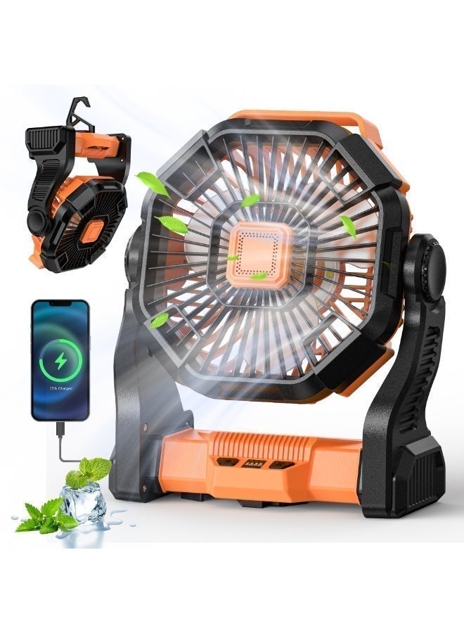 يوفيهي مروحة طاولة، مروحة تخييم، مروحة محمولة بتصميم إضاءة LED، مروحة مكتب قابلة لإعادة الشحن، سرعة وسطوع قابلان للتعديل، مزودة بخطاف للتخييم والمشي لمسافات طويلة والشواء، للاستخدام الداخلي والخارجي، للمنزل والمكتب والسفر (تعمل بمنفذ USB). - Image 1