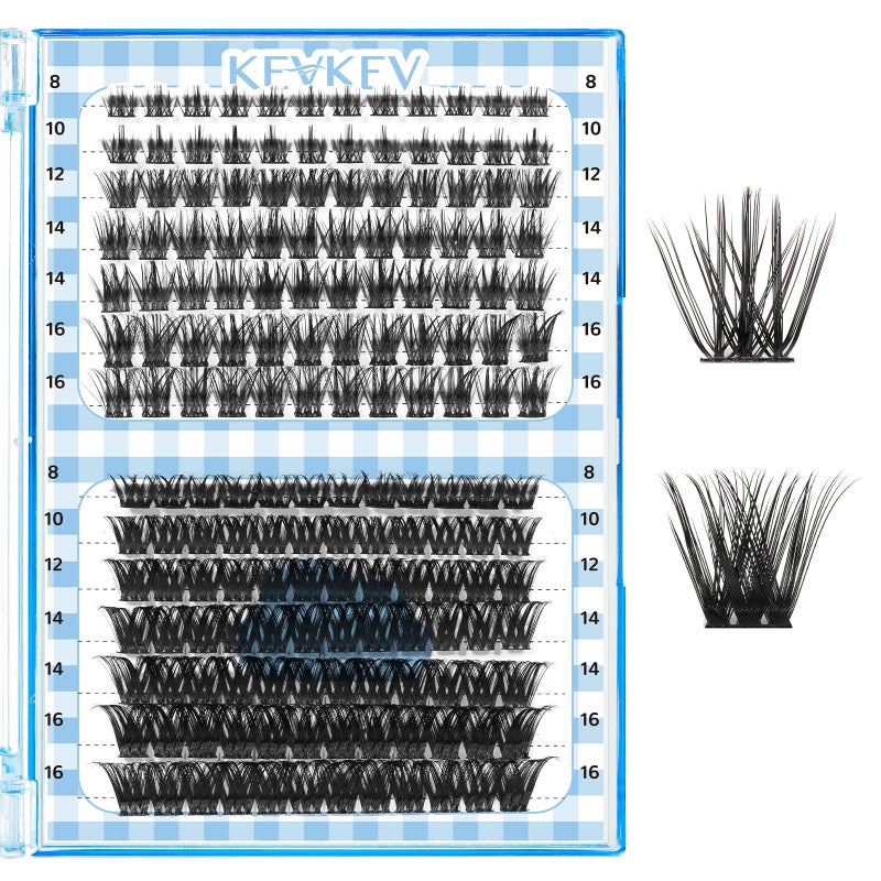 KevKev Lash Clusters 168 Pcs Cluster Lashes DIY Lash Extensions Mixed Styles Individual Lashes Eyelash Clusters Thin Band & Soft Lashes that Look Like Eyelash Extensions(Cloudy & Cirrus, D-8-16mix) - Image 1