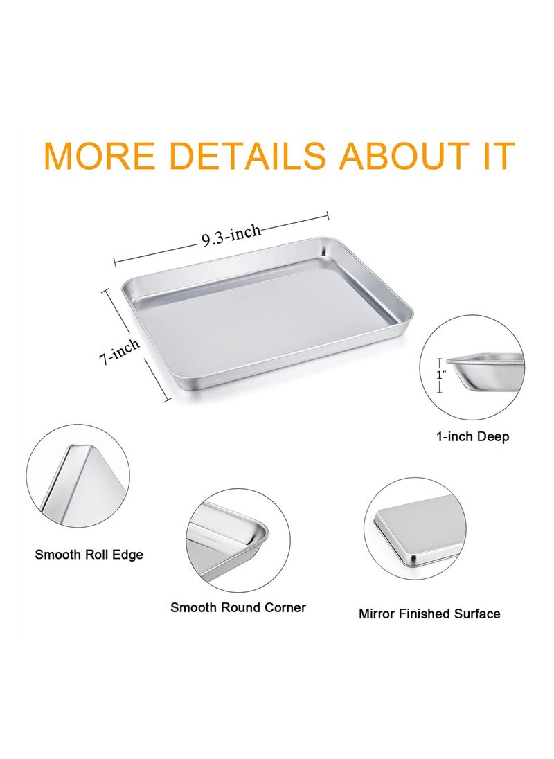 SYOSI - Toaster Oven Pans, 9.3'' x 7'' x 1'' Stainless Steel Compact Toaster Oven Tray Ovenware, Heavy Duty and Rust Free, Superior Mirror Finish Easy Clean, Dishwasher Safe, 2 PCS - Image 1