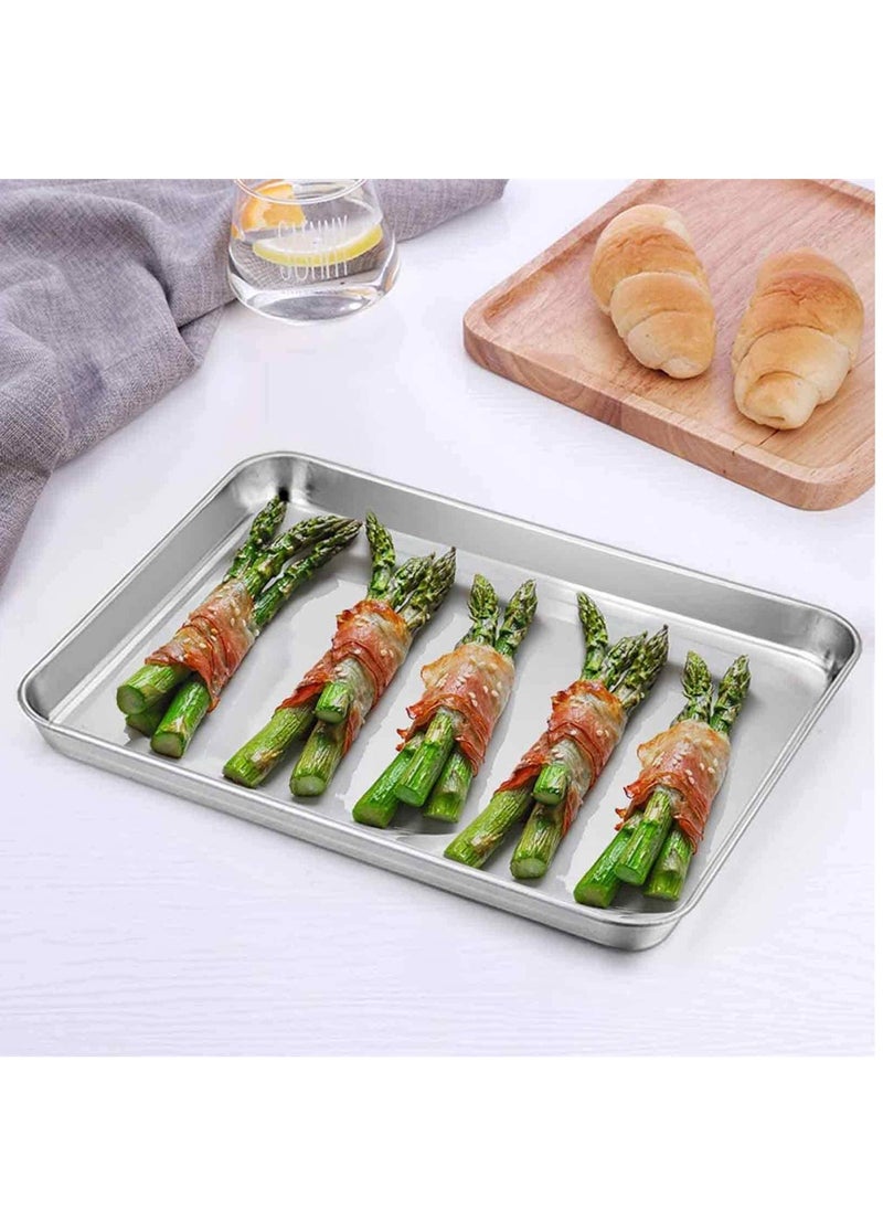 SYOSI - Toaster Oven Pans, 9.3'' x 7'' x 1'' Stainless Steel Compact Toaster Oven Tray Ovenware, Heavy Duty and Rust Free, Superior Mirror Finish Easy Clean, Dishwasher Safe, 2 PCS - Image 1