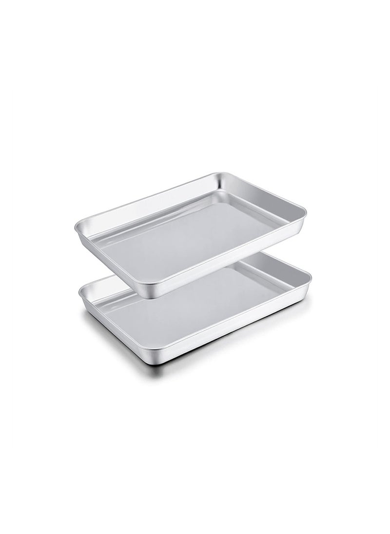 SYOSI - Toaster Oven Pans, 9.3'' x 7'' x 1'' Stainless Steel Compact Toaster Oven Tray Ovenware, Heavy Duty and Rust Free, Superior Mirror Finish Easy Clean, Dishwasher Safe, 2 PCS - Image 1