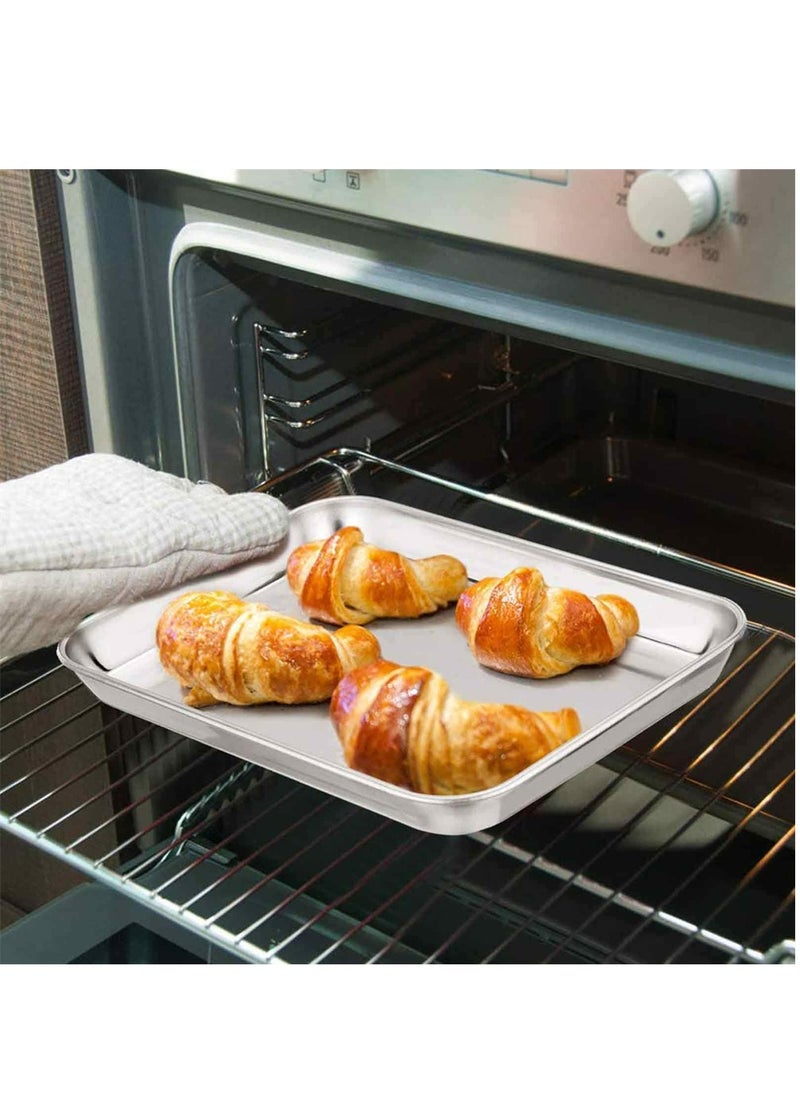 SYOSI - Toaster Oven Pans, 9.3'' x 7'' x 1'' Stainless Steel Compact Toaster Oven Tray Ovenware, Heavy Duty and Rust Free, Superior Mirror Finish Easy Clean, Dishwasher Safe, 2 PCS - Image 1