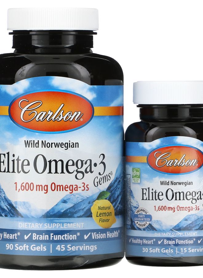 Carlson Wild Norwegian Elite Omega-3 Gems Natural Lemon 1600 mg 120 Soft Gels (800 mg per Soft Gel)