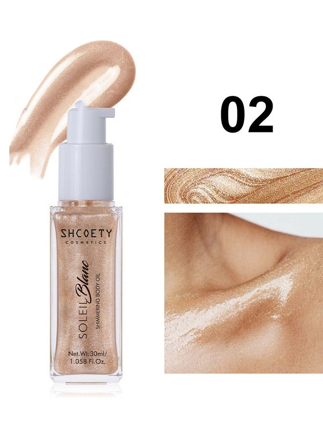 الشَّكْويت زيت جسم متلألئ 30 مل، مرطب ومضيء يدوم طويلاً للجسم، لتفتيح الوجه، سائل مضيء مقاوم للماء، زيت لامع لتسليط الضوء، مكياج صيفي متوهج #02 - Image 2