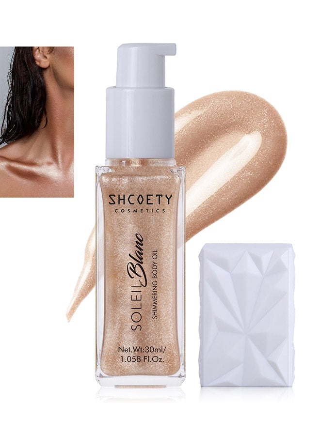 الشَّكْويت زيت جسم متلألئ 30 مل، مرطب ومضيء يدوم طويلاً للجسم، لتفتيح الوجه، سائل مضيء مقاوم للماء، زيت لامع لتسليط الضوء، مكياج صيفي متوهج #02 - Image 1