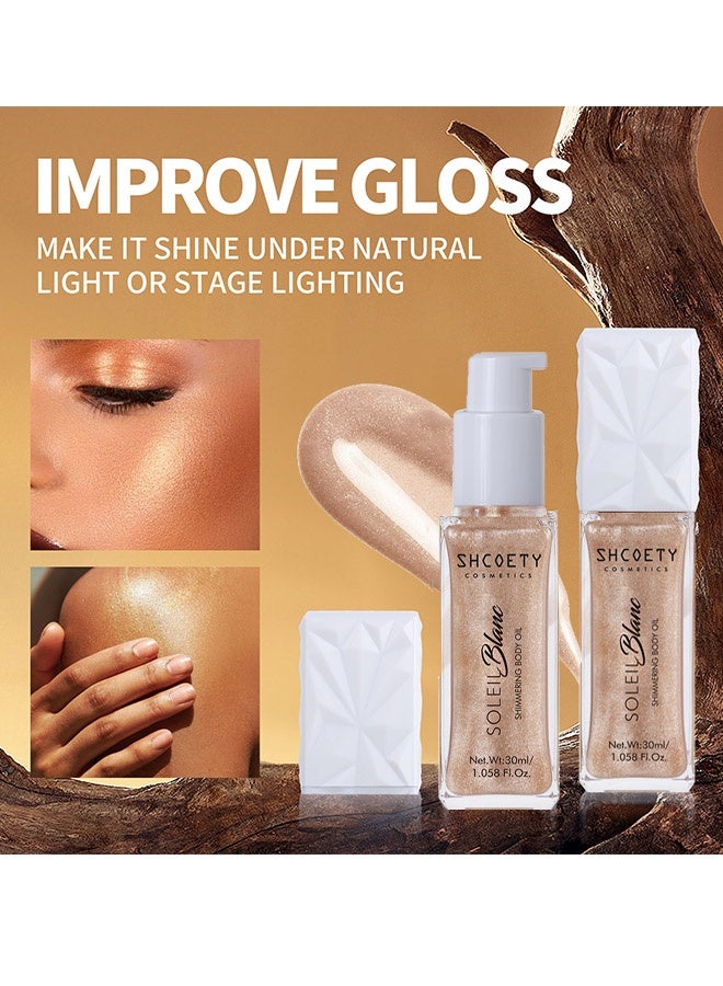 الشَّكْويت زيت جسم متلألئ 30 مل، مرطب ومضيء يدوم طويلاً للجسم، لتفتيح الوجه، سائل مضيء مقاوم للماء، زيت لامع لتسليط الضوء، مكياج صيفي متوهج #02 - Image 3