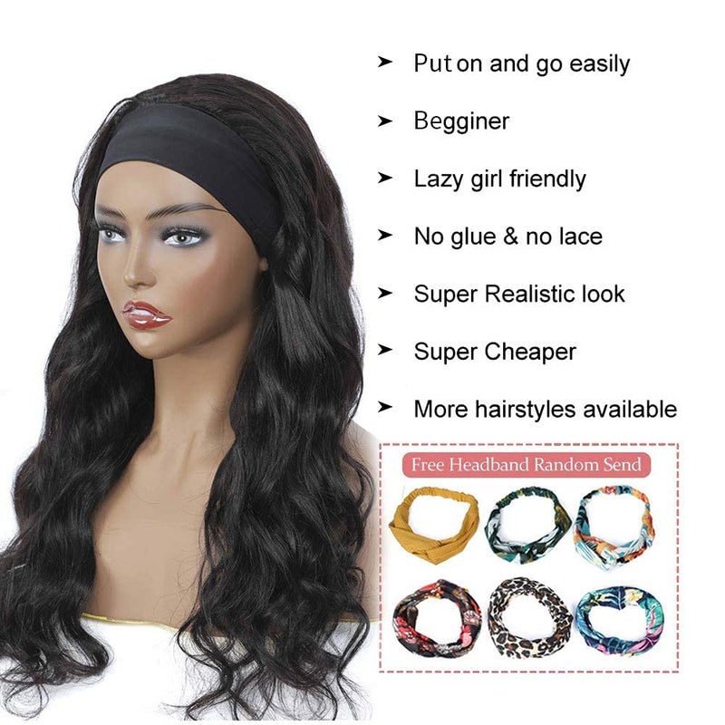 higher Headband Wig Human Hair Body Wave 16 Inch Glueless None Lace Front Wig Brazilian Virgin Hair Wear and Go Wigs for Black Women 150% Density Wigs Natural Black Color - Image 5