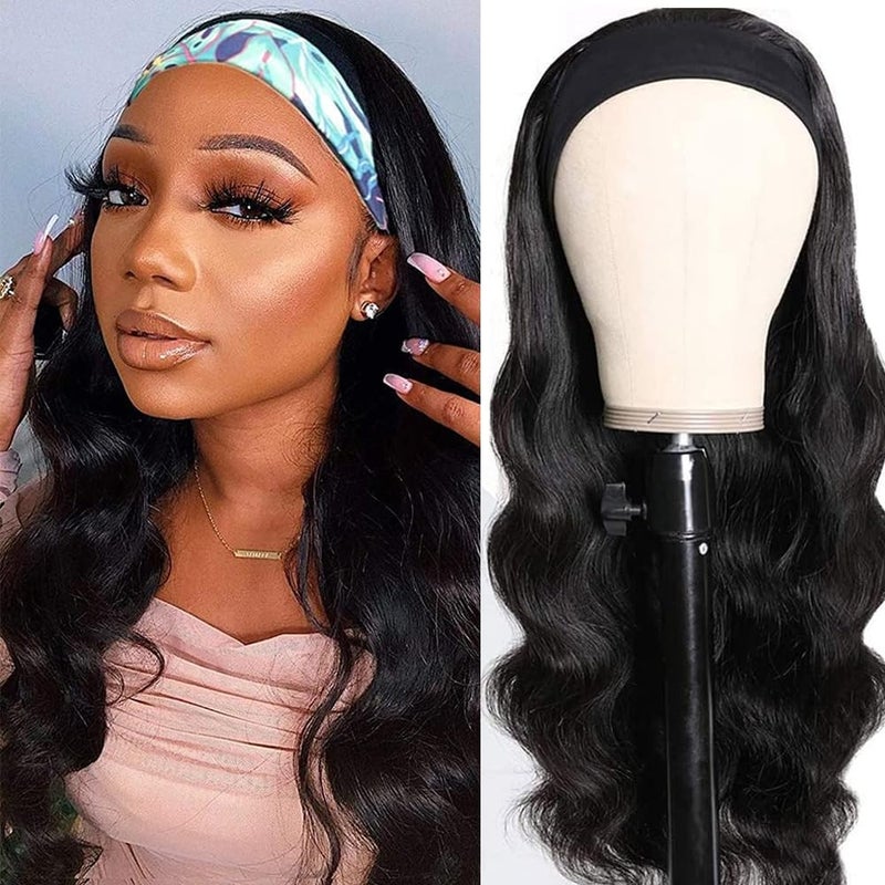 higher Headband Wig Human Hair Body Wave 16 Inch Glueless None Lace Front Wig Brazilian Virgin Hair Wear and Go Wigs for Black Women 150% Density Wigs Natural Black Color - Image 1
