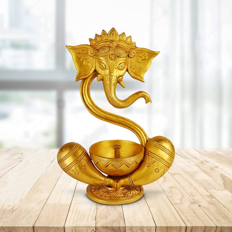 ARTVARKO ARTVARKO Ganesha Ganesh Diya Stand Incense Burner and Diya Jyoti Deepak Oil Lamp Diwali Gift Tealight Loban Holder Aarti Stand for Home Office Temple God Puja Gold Color 85 Inch 