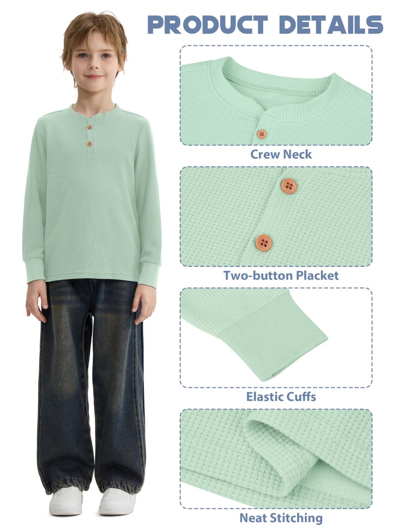 Resinta 4 Pack Toddler Boys Henley Long Sleeve Shirts Boys Waffle Henley Knit Thermal Tops for Daily Wear Running Outdoors - Image 5