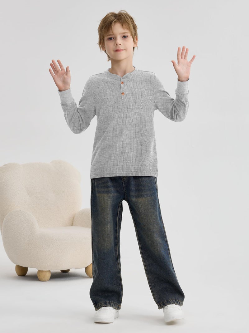 Resinta 4 Pack Toddler Boys Henley Long Sleeve Shirts Boys Waffle Henley Knit Thermal Tops for Daily Wear Running Outdoors - Image 2