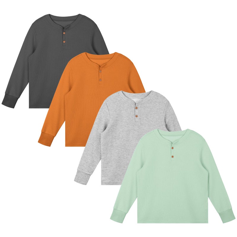 Resinta 4 Pack Toddler Boys Henley Long Sleeve Shirts Boys Waffle Henley Knit Thermal Tops for Daily Wear Running Outdoors - Image 1