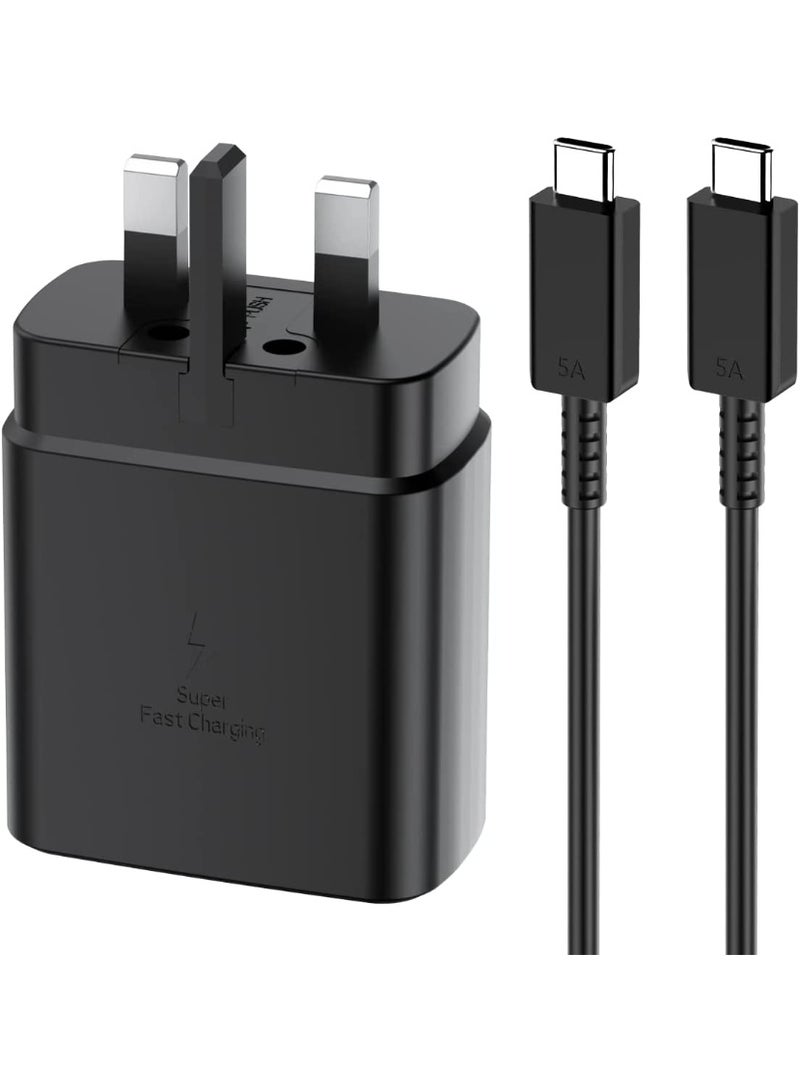 45W Super Fast Charger for Samsung Galaxy S26/S25 Ultra/S25/S24 Ultra/S24/S23 Ultra/S23/S22/S21/Z Fold 7/6/5/4/3/Z Flip7/6/5/4/3/A74/A73/A72/A71/A57/A56/A55/A37/A36/A35/A27/A26/A25/A24/A17/A16/A15/M57/M56/M55/M37/M36, Galaxy Tab S11 Ultra/S10/S9/S8/A9/A11 Plus, Galaxy Book 3/2, 1M USB-C to C Cable, UK Plug, Black - Image 1
