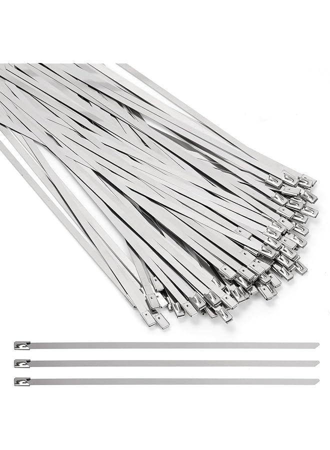 Green Tiger 100Pcs 400mm/15.7 inch 304 Stainless Steel Zip Ties Assortment Kit, Multifunctional Metal Zip Ties, Heavy Duty Self-locking Cable Ties for Machinery, Vehicles, Farms, Cables, Pipes, Fence
