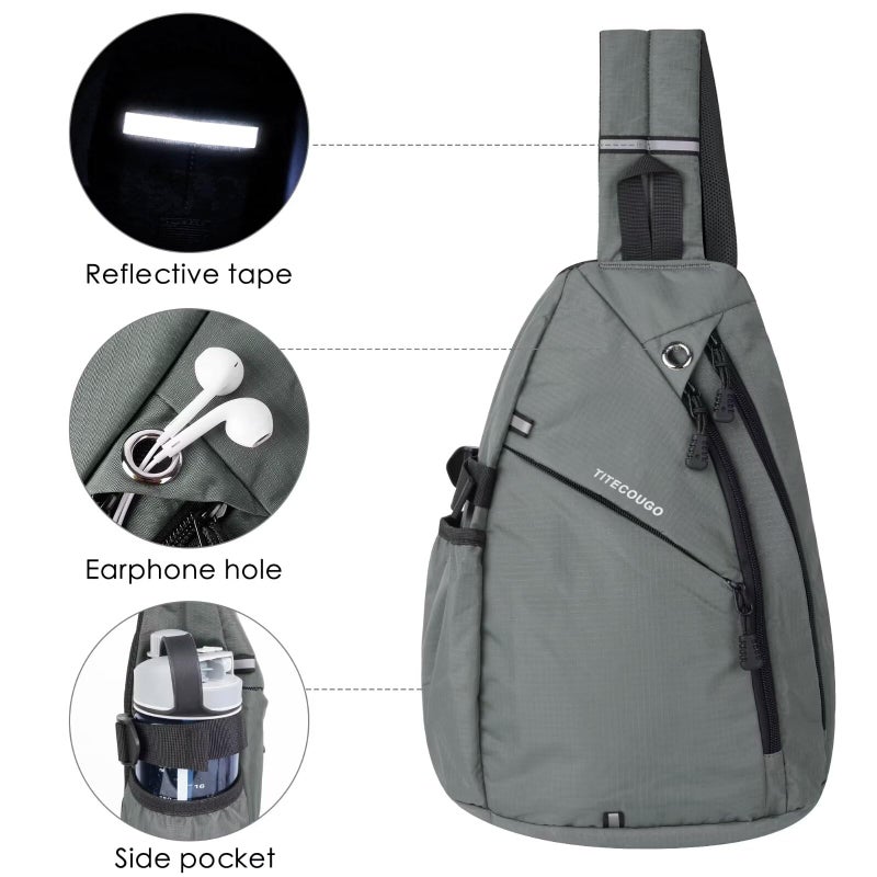 TITECOUGO Sling Backpack Travel Shoulder Bag Lightweight Chest Daypack One Strap Crossbody Bags Camp Day Packs for Women and Men Hiking Accessories Large Gray - Image 2