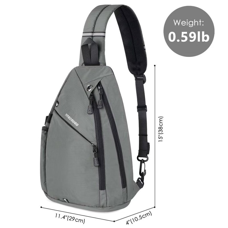 TITECOUGO Sling Backpack Travel Shoulder Bag Lightweight Chest Daypack One Strap Crossbody Bags Camp Day Packs for Women and Men Hiking Accessories Large Gray - Image 5