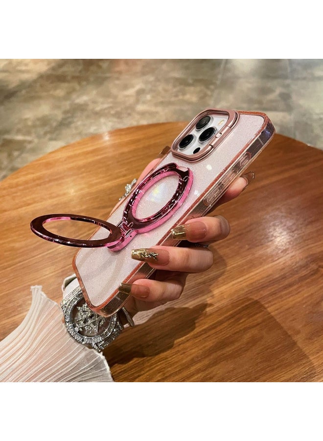 Glitter Liquid Kickstand Case for iPhone 15 Pro max,Cute Luxury Bling Sparkle with Camera stand Flowing Ring Stand Plating Bumper Shockproof Women Girls Cover for iPhone 15 pro max (Shiny Pink) - Image 3