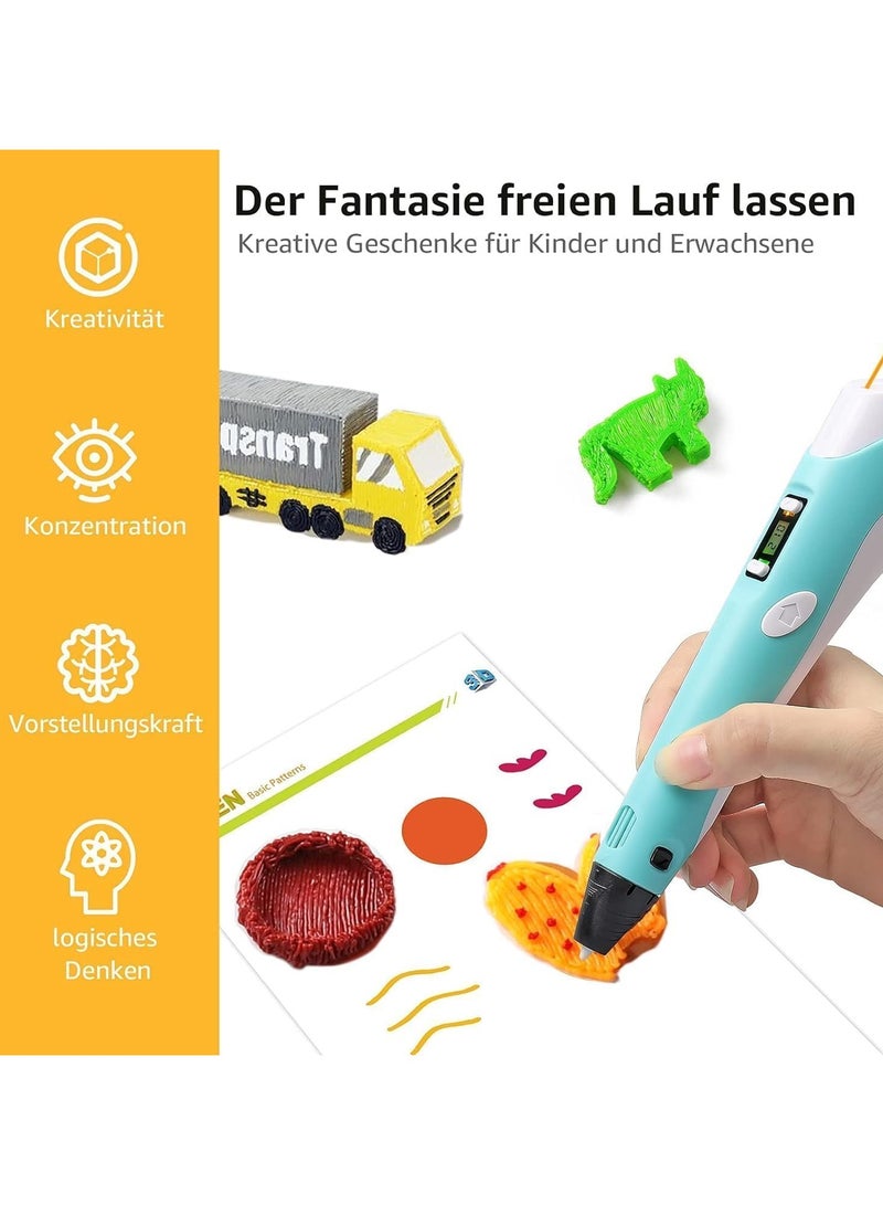 3D Printing Graffiti Pen, 3D Printing Pen with Display, Adjustable Temperature and Speed, Compatible with PLA and ABS Filament, for Graffiti, Drawing, Model Making, Blue - Image 4