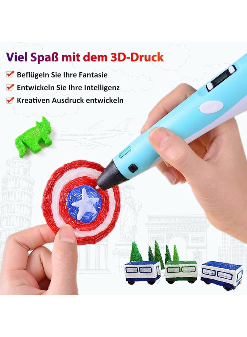 3D Printing Graffiti Pen, 3D Printing Pen with Display, Adjustable Temperature and Speed, Compatible with PLA and ABS Filament, for Graffiti, Drawing, Model Making, Blue - Image 5