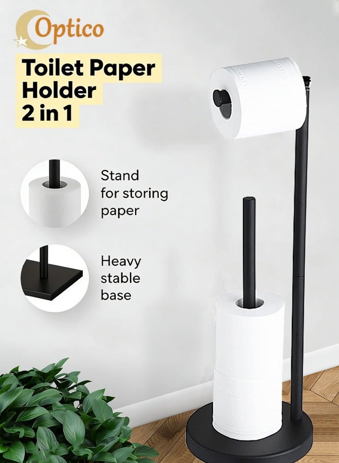 Toilet Paper Holder Stand, FreeStanding Toilet Paper Holder, 304 Stainless Steel Bathroom Tissue Dispenser Toilet Roll Holder Free Standing Tissue Holder Stainless Steel Toilet Roll Holder with Heavy Base for Bathroom - Image 1