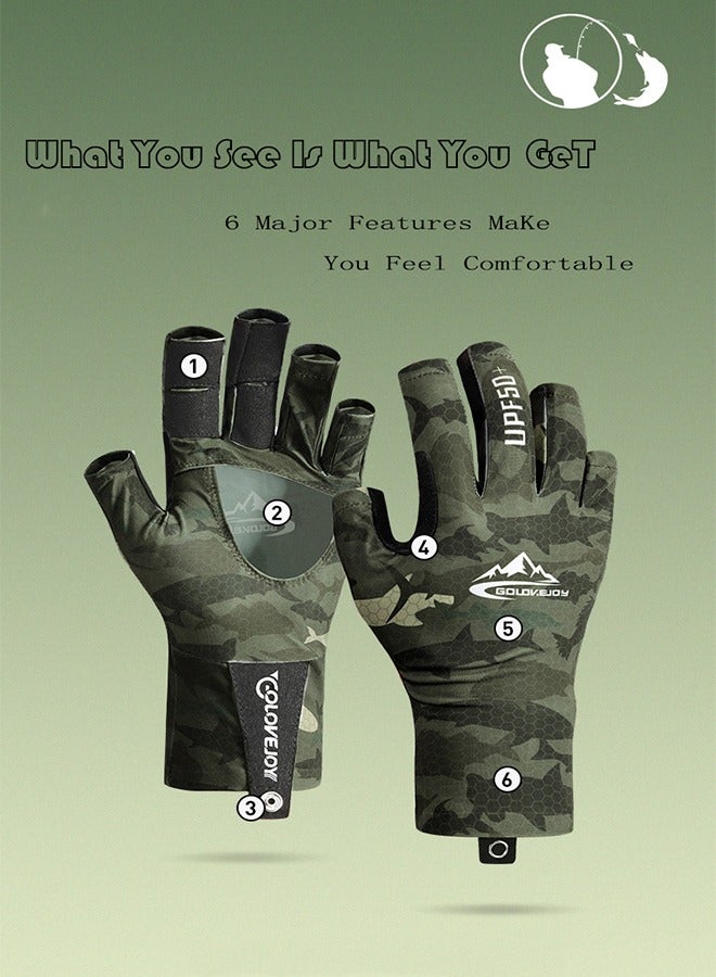 REXCHI UPF 50+ Half Finger Fishing Gloves UV Protection Fishing Sun Protection Gloves Non-slip Breathable Cool Half Finger Gloves Unisex Suitable for Fishing, Boating, Kayaking, Running, Cycling and Driving - Image 2