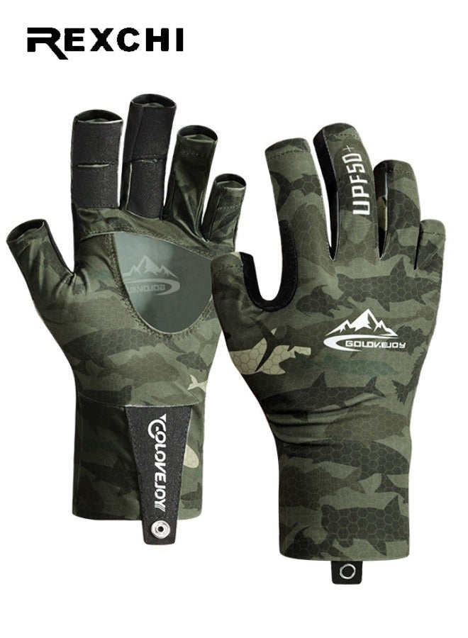 REXCHI UPF 50+ Half Finger Fishing Gloves UV Protection Fishing Sun Protection Gloves Non-slip Breathable Cool Half Finger Gloves Unisex Suitable for Fishing, Boating, Kayaking, Running, Cycling and Driving - Image 1