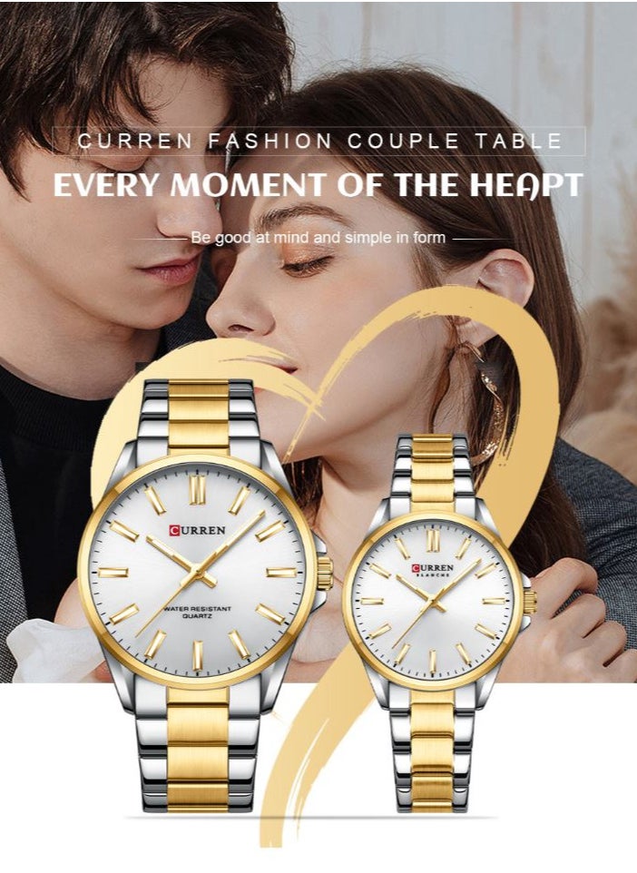 CURREN Stainless Steel Elegant Design Quartz Couple Watch For Men & Women 9090  - Image 3