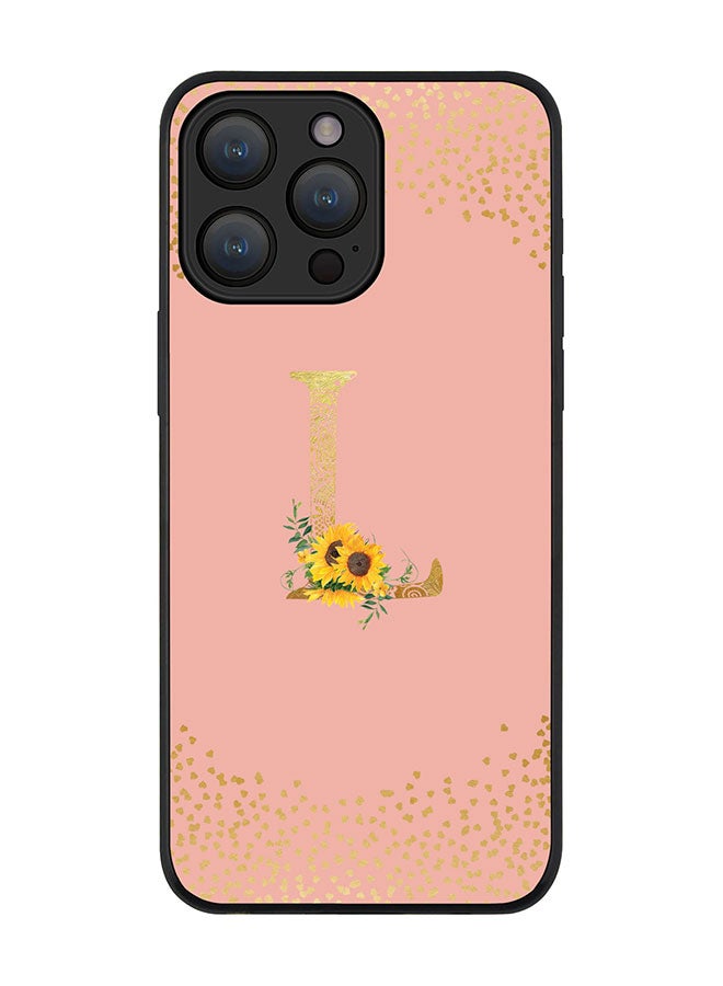 Cover for iPhone 15 Pro Case Rugged Black Slim fit Flexible Protective Cover Custom Monogram Initial Letter Floral Pattern Alphabet - L (Rose Pink)