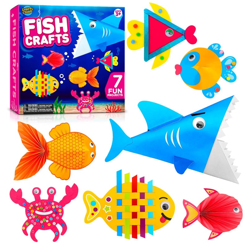 LC Crafts Arts and Craft Kit for Toddlers Ages 3, 4, 5 Years - Create 7 Fun Fish Characters - Image 1