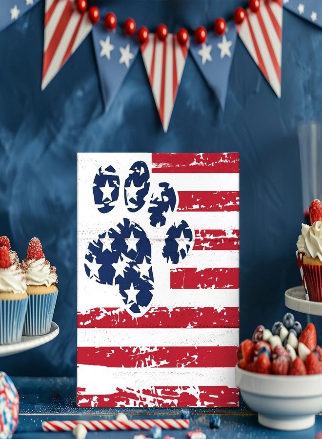 JXREQ Patriotic Red White and Blue Decorations 4th of July Dog Paw Desk Decor, 250 Years Americana Patriotic Independence Day Fourth of July Tiered Tray Decor for Home Table Shelf Decorations, 5x5 Inch - Image 2