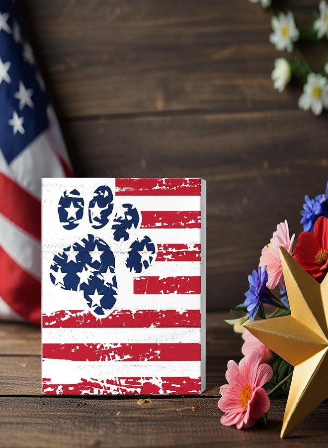 JXREQ Patriotic Red White and Blue Decorations 4th of July Dog Paw Desk Decor, 250 Years Americana Patriotic Independence Day Fourth of July Tiered Tray Decor for Home Table Shelf Decorations, 5x5 Inch - Image 4